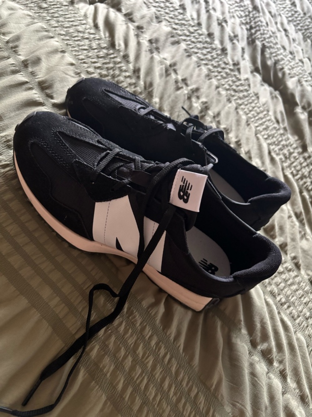 New Balance Kids Black and White Lace-Up Sneakers 327